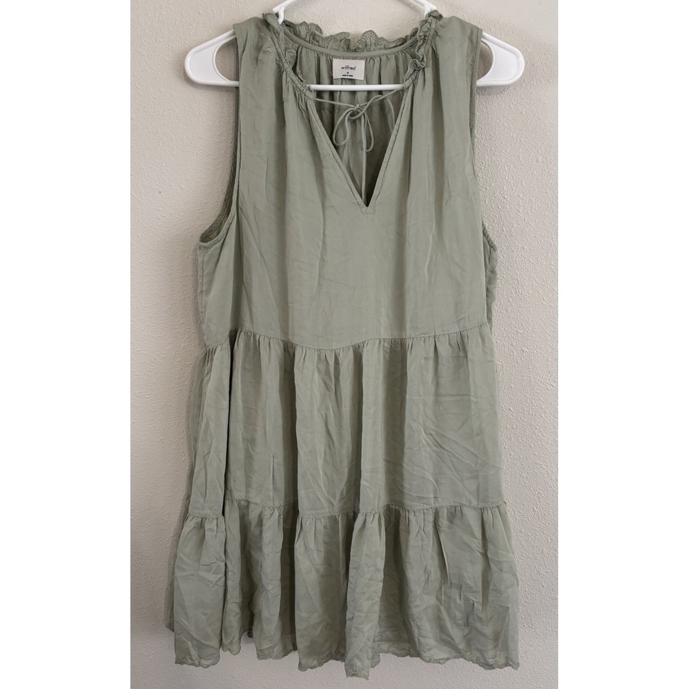 Wilfred Aritzia Daiquiri Dress M Silver Sage Green Tiered Babydoll Mini Modal